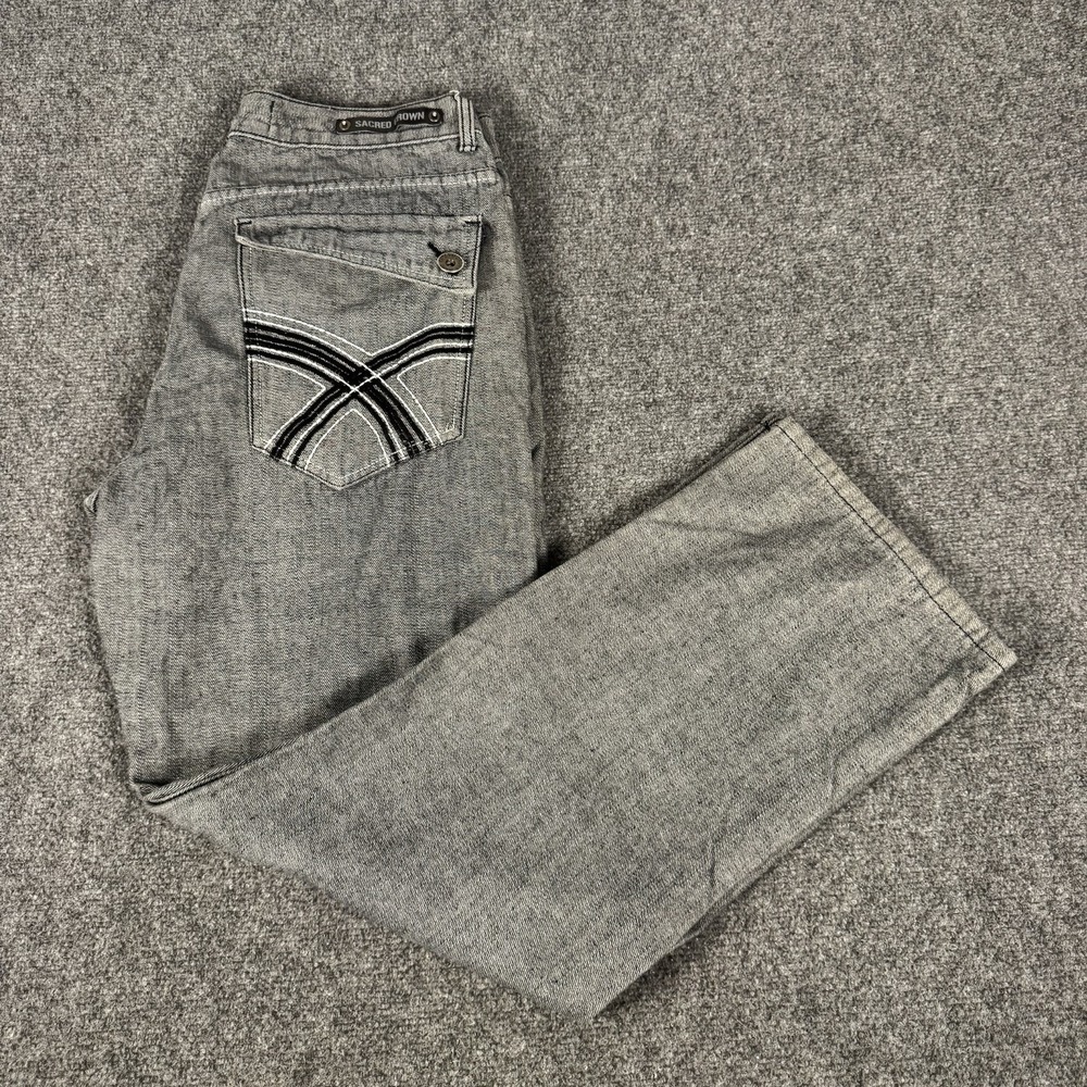 Sacred Crown Men's Jeans Size 34 Gray Black Premium Denim Streetwear Y2K